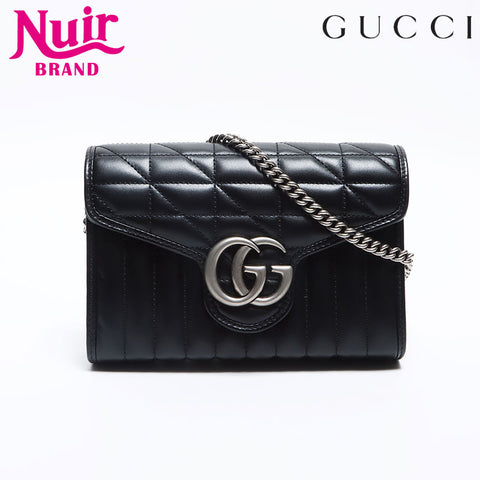 GUCCI GG Marmont Chain Leather Shoulder Bag black WS13203