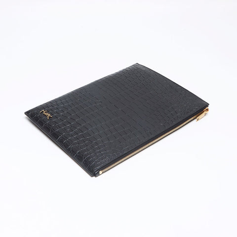 YVES SAINT LAURENT YSL leather gold logo Clutch bag black WS13210