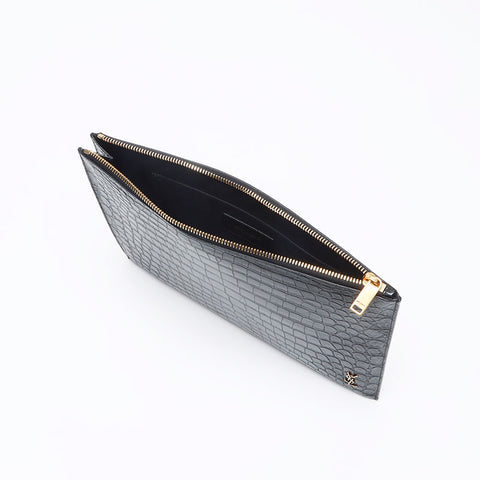 YVES SAINT LAURENT YSL leather gold logo Clutch bag black WS13210