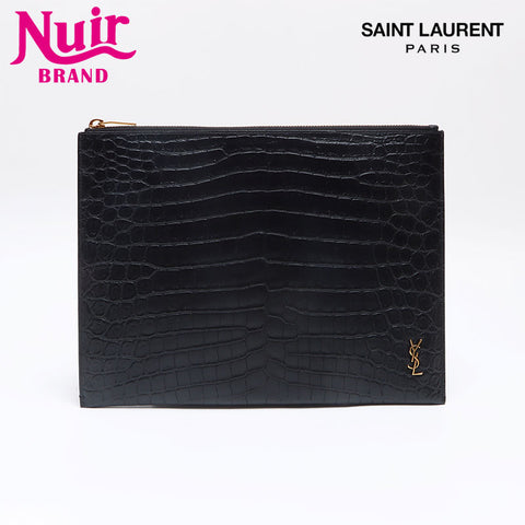 YVES SAINT LAURENT YSL leather gold logo Clutch bag black WS13210