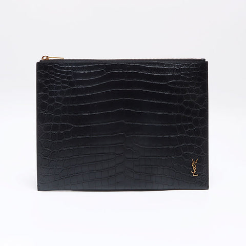 YVES SAINT LAURENT YSL leather gold logo Clutch bag black WS13210