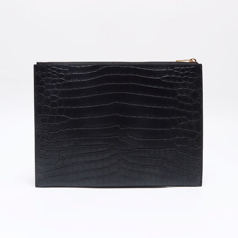 YVES SAINT LAURENT YSL leather gold logo Clutch bag black WS13210
