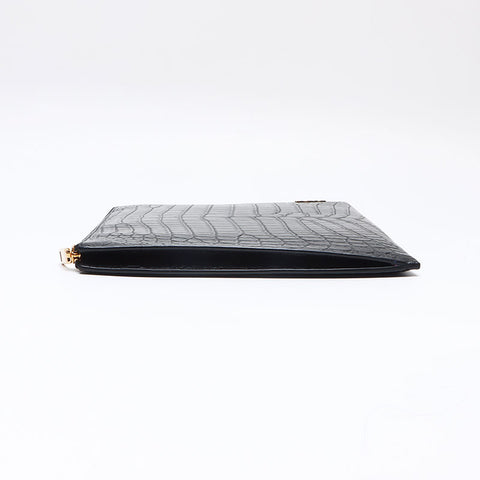 YVES SAINT LAURENT YSL leather gold logo Clutch bag black WS13210