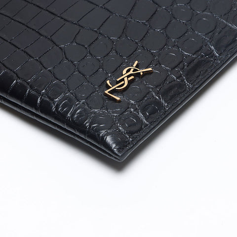 YVES SAINT LAURENT YSL leather gold logo Clutch bag black WS13210