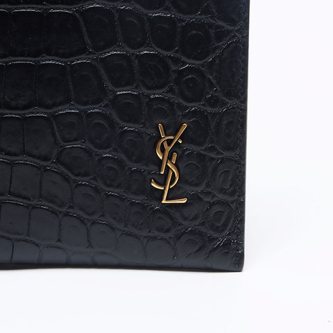 YVES SAINT LAURENT YSL leather gold logo Clutch bag black WS13210