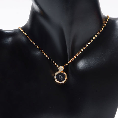 Christian Dior Logo rhinestone Necklace gold WS13225