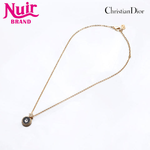 Christian Dior Logo rhinestone Necklace gold WS13225