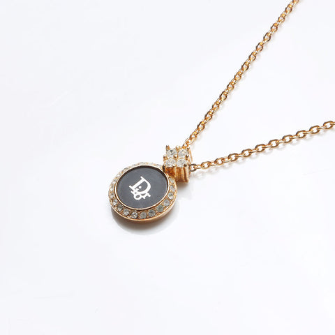 Christian Dior Logo rhinestone Necklace gold WS13225
