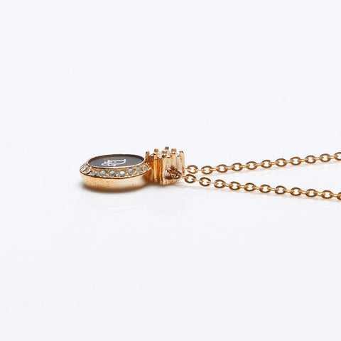 Christian Dior Logo rhinestone Necklace gold WS13225