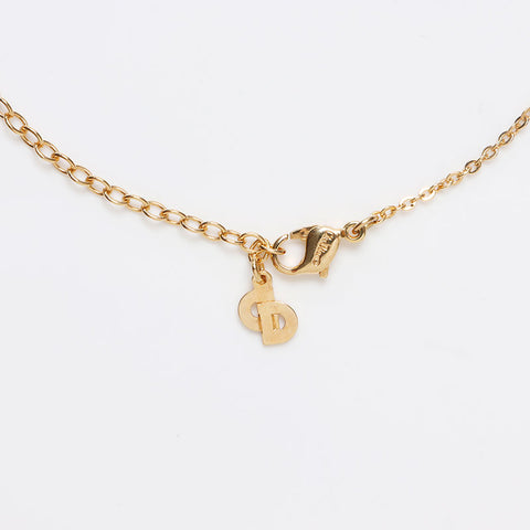 Christian Dior Logo rhinestone Necklace gold WS13225