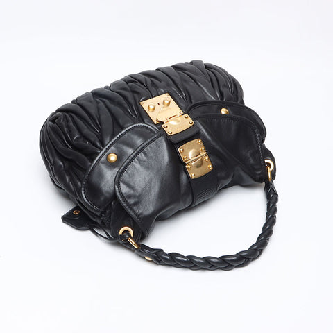 Miu Miu Matelasse Gold Metal 2way Shoulder Bag black WS13232