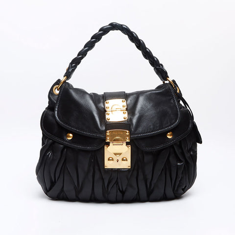 Miu Miu Matelasse Gold Metal 2way Shoulder Bag black WS13232