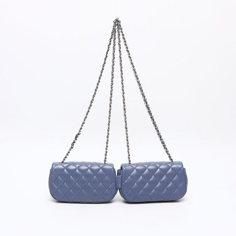 CHANEL Twin Classic Mini Matelasse Lambskin 15th Series Shoulder Bag blue WS13235