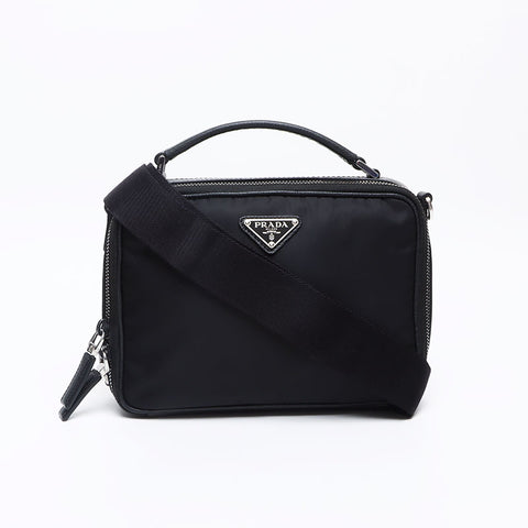 PRADA Nylon triangle logo Tessuto Saffiano Shoulder Bag black WS13236