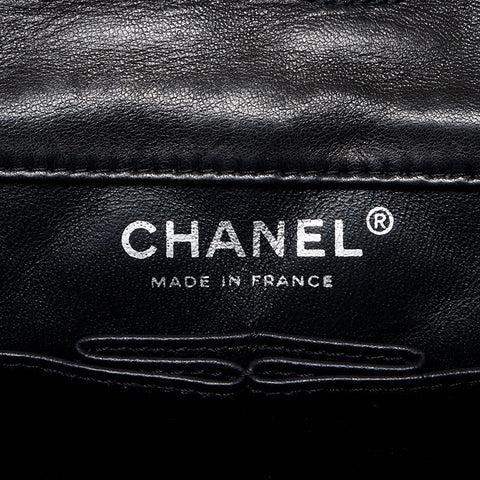 CHANEL Stripe Double Flap Turnlock 11 Shoulder Bag Black White WS13238