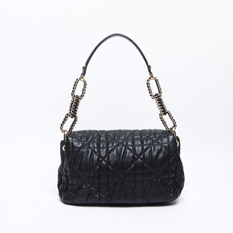 クリスチャンディオール Christian Dior カナージュ フラップ レザー ハンドバッグ ブラック WS13244