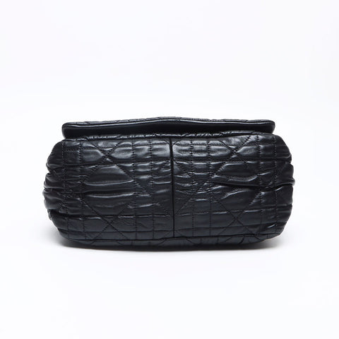 クリスチャンディオール Christian Dior カナージュ フラップ レザー ハンドバッグ ブラック WS13244