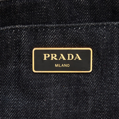 PRADA Black denim Canapa M size logo 2WAY Shoulder Bag black WS13249