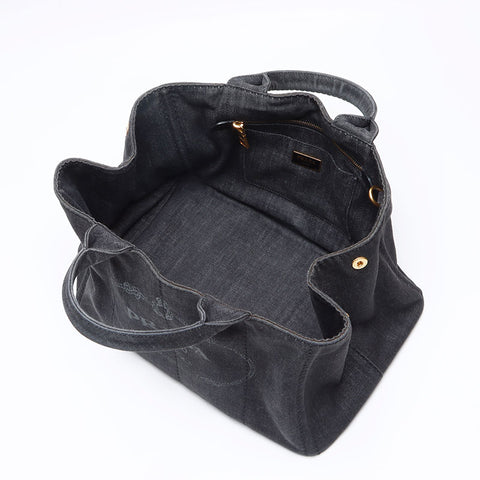 PRADA Black denim Canapa M size logo 2WAY Shoulder Bag black WS13249
