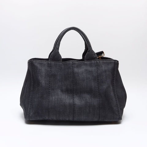 PRADA Black denim Canapa M size logo 2WAY Shoulder Bag black WS13249