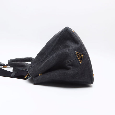 PRADA Black denim Canapa M size logo 2WAY Shoulder Bag black WS13249