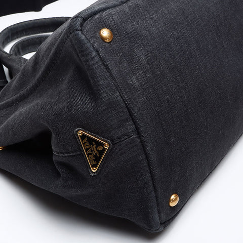 PRADA Black denim Canapa M size logo 2WAY Shoulder Bag black WS13249