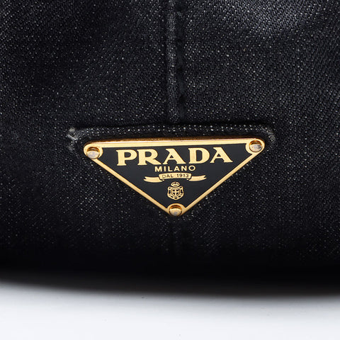 PRADA Black denim Canapa M size logo 2WAY Shoulder Bag black WS13249