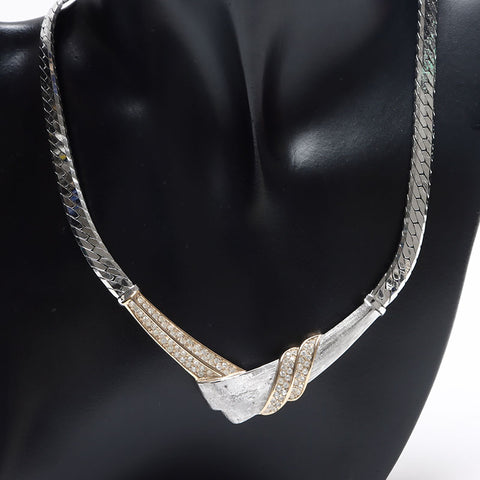 Christian Dior Rhinestone Necklace Silver WS13252