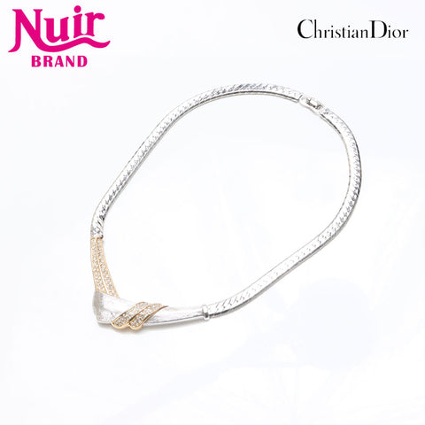 Christian Dior Rhinestone Necklace Silver WS13252