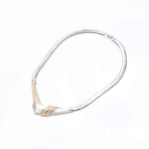 Christian Dior Rhinestone Necklace Silver WS13252