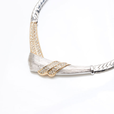 Christian Dior Rhinestone Necklace Silver WS13252