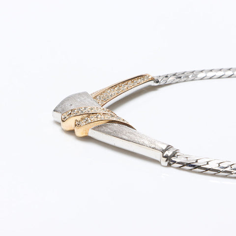 Christian Dior Rhinestone Necklace Silver WS13252