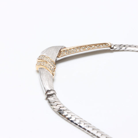Christian Dior Rhinestone Necklace Silver WS13252
