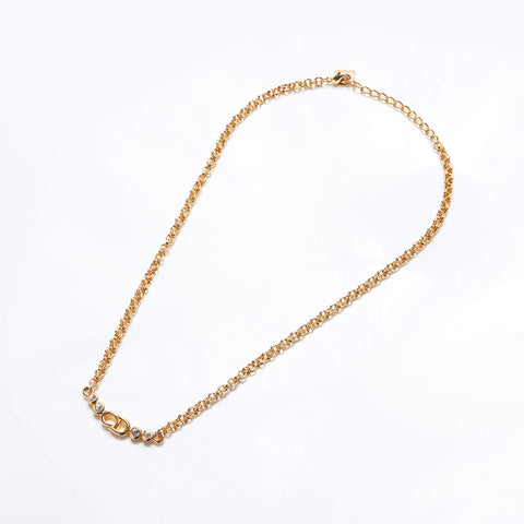Christian Dior CD logo rhinestone Necklace gold WS13256