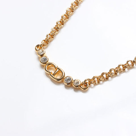 Christian Dior CD logo rhinestone Necklace gold WS13256