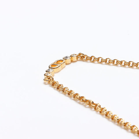 Christian Dior CD logo rhinestone Necklace gold WS13256