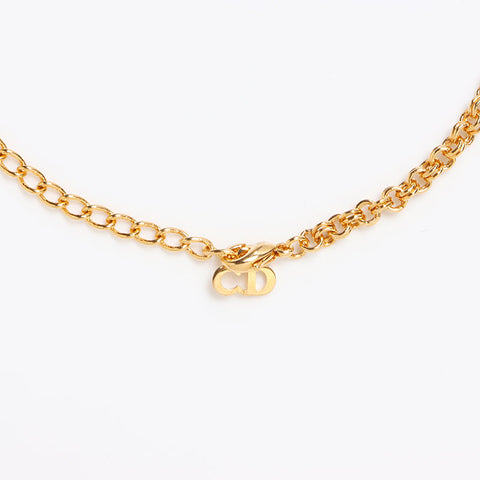 Christian Dior CD logo rhinestone Necklace gold WS13256