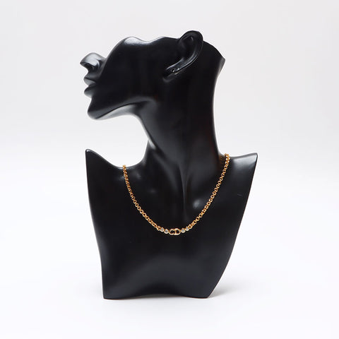 Christian Dior CD logo rhinestone Necklace gold WS13256