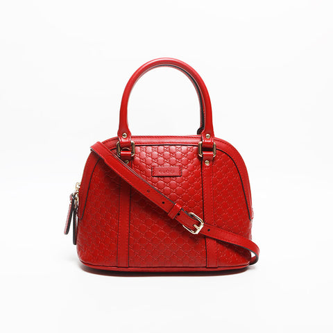 GUCCI Micro GG Shima Leather 2way Shoulder Bag Red WS13264