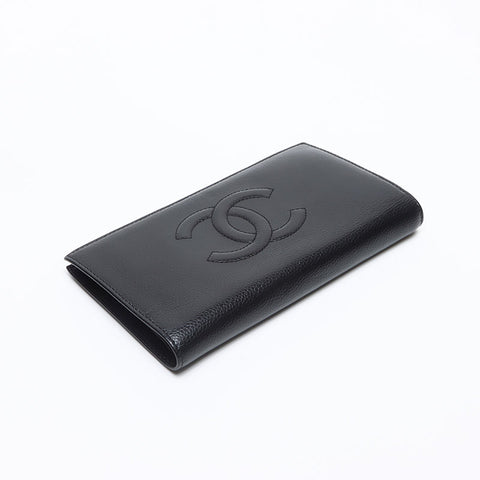 シャネル CHANEL ココマーク キャビアスキン レザー 2008-2009 長財布 ブラック WS13270