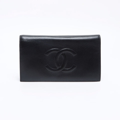 CHANEL COCO Mark Caviar Skin Leather 2008-2009 Purse black WS13270