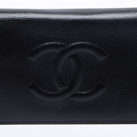 CHANEL COCO Mark Caviar Skin Leather 2008-2009 Purse black WS13270
