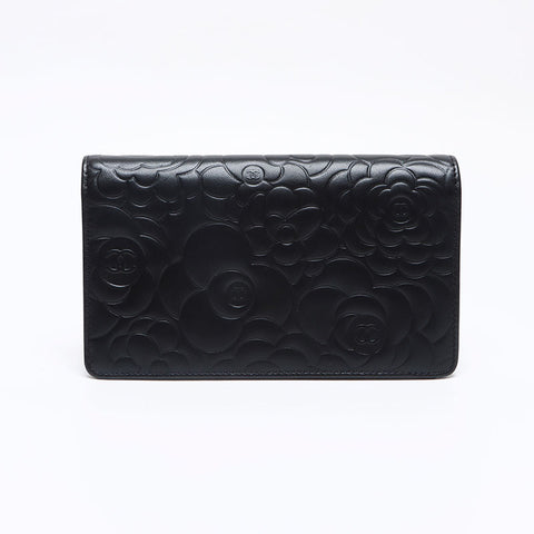CHANEL No. 17 Camellia Leather COCO Mark Purse black WS13271