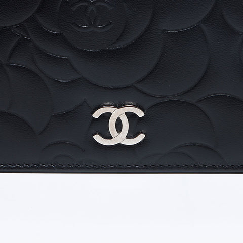 CHANEL No. 17 Camellia Leather COCO Mark Purse black WS13271