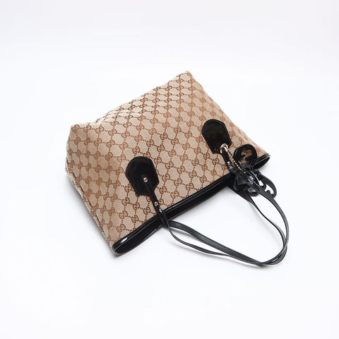 グッチ GUCCI GG キャンバス エナメル トートバッグ ベージュ WS13278