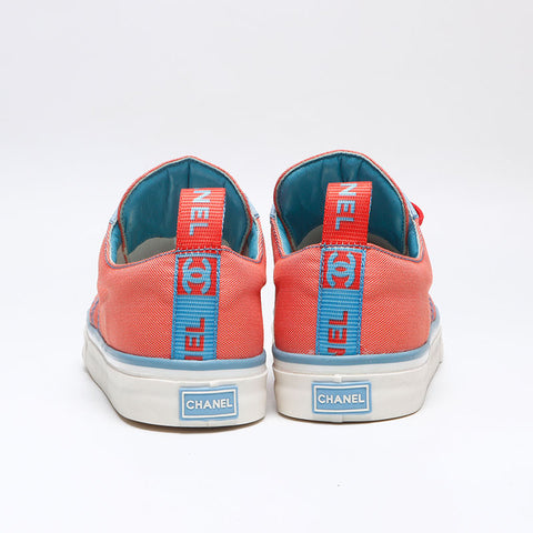 CHANEL 2002ss Low-cut sports line canvas Size:38 around9.4" sneakers Red WS13279