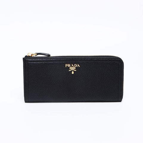 PRADA Vitello Dyno Leather Roundship Purse black WS13284