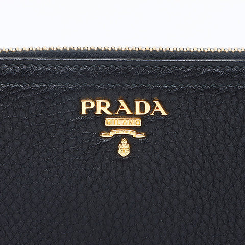 PRADA Vitello Dyno Leather Roundship Purse black WS13284