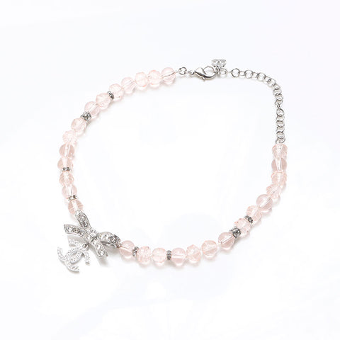 CHANEL B23S COCO Mark Rhinestone Ribbon Necklace Silver WS13292