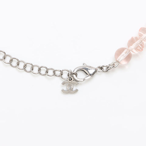 CHANEL B23S COCO Mark Rhinestone Ribbon Necklace Silver WS13292